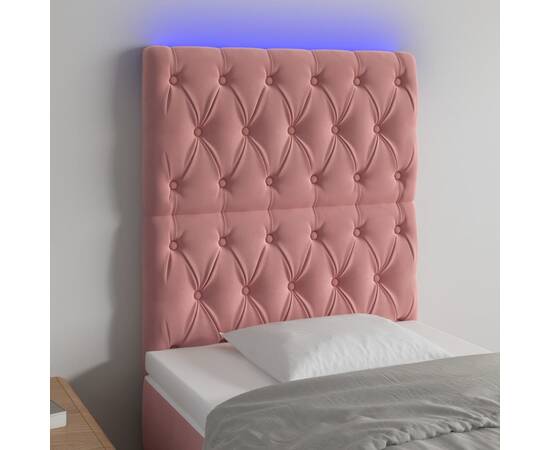 Tăblie de pat cu led, roz, 80x7x118/128 cm, catifea