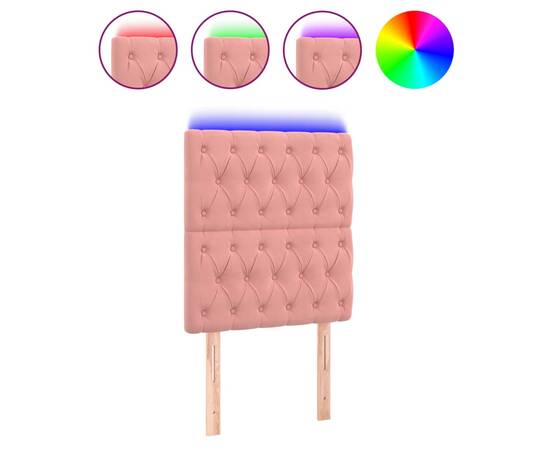 Tăblie de pat cu led, roz, 80x7x118/128 cm, catifea, 2 image