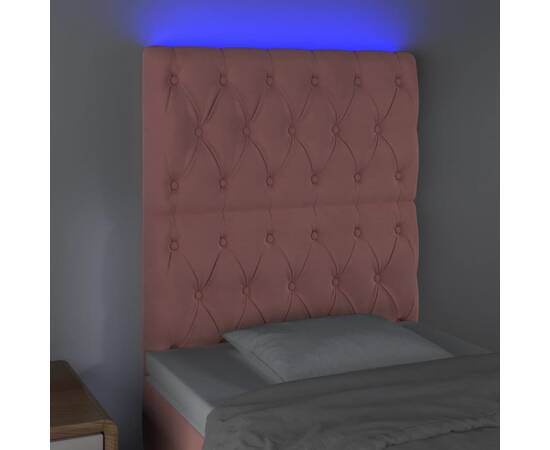 Tăblie de pat cu led, roz, 80x7x118/128 cm, catifea, 3 image