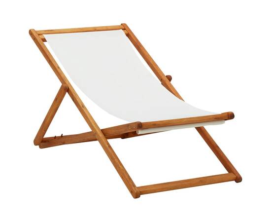 Scaun de plajă pliabil, alb crem, lemn de eucalipt & țesătură