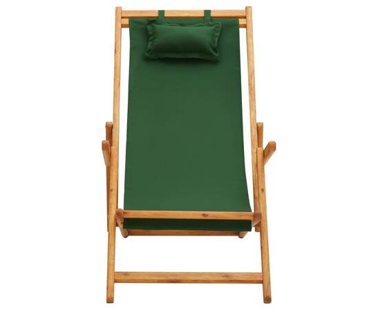 Scaun de plajă pliabil, verde, lemn masiv de eucalipt, textil, 2 image