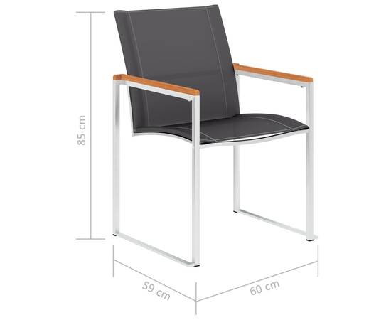 Scaune de grădină, 2 buc., gri, oțel inoxidabil și textilenă, 8 image