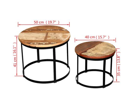 Set măsuță cafea 2 piese 40cm/50cm lemn masiv reciclat rotund, 7 image