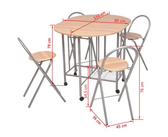 Set masă și scaune de bucătărie pliabile din mdf, 5 piese, 5 image