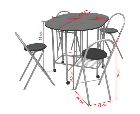 Set masă și scaune de bucătărie pliante mdf, negru, 5 piese, 6 image