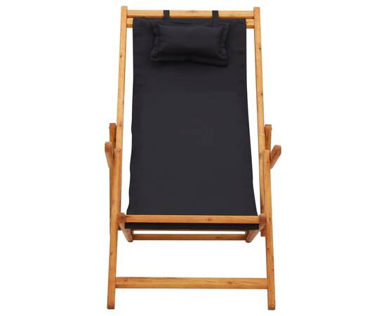 Scaun de plajă pliabil, negru, lemn masiv de eucalipt, textil, 2 image