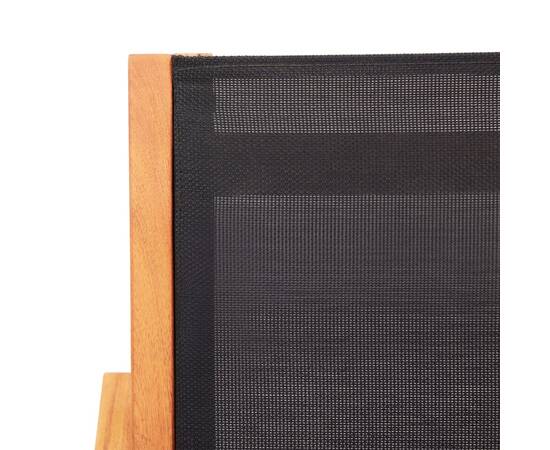 Șezlong de grădină, negru, lemn masiv de eucalipt &amp; textilenă, 5 image