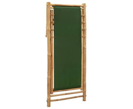 Scaun pliabil, verde, bambus și pânză, 6 image