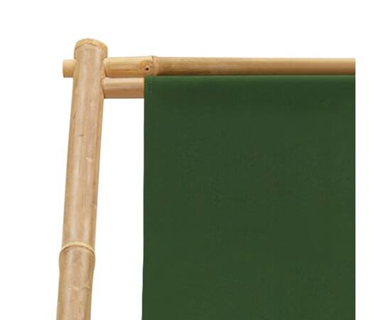 Scaun pliabil, verde, bambus și pânză, 7 image