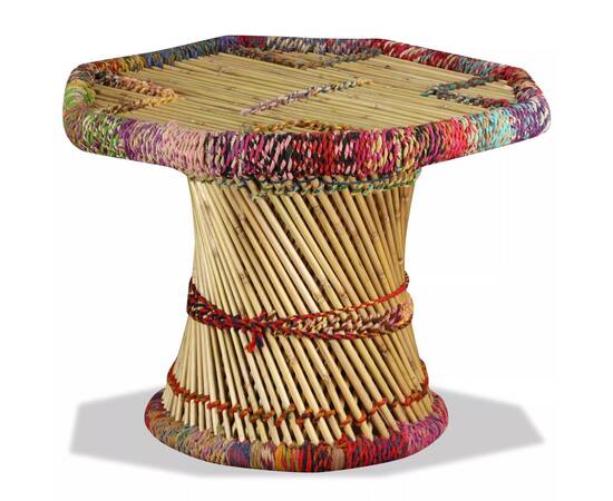Măsuță de cafea, bambus, cu detalii chindi, multicolor, 4 image