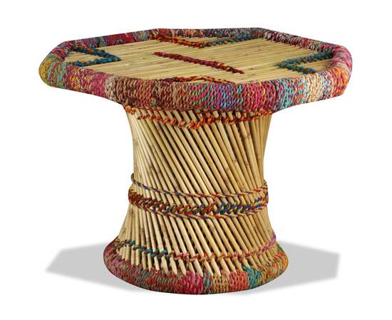 Măsuță de cafea, bambus, cu detalii chindi, multicolor, 6 image