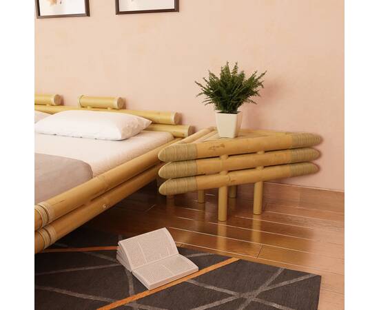 Mese noptieră, 2 buc., 60 x 60 x 40 cm, bambus natural