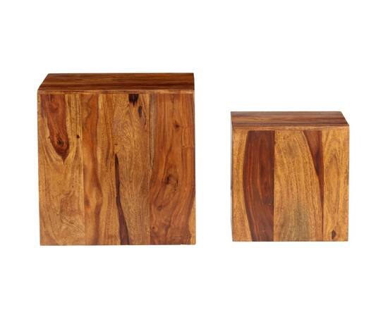 Set masă de cafea, 2 piese, lemn masiv de sheesham, 40x40x40 cm, 4 image