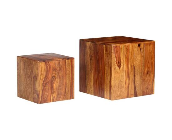 Set masă de cafea, 2 piese, lemn masiv de sheesham, 40x40x40 cm, 10 image