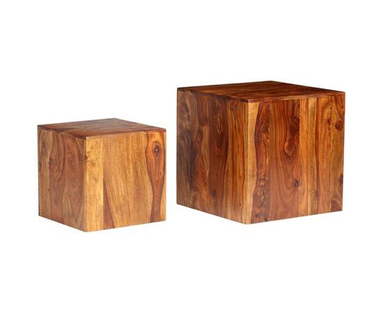 Set masă de cafea, 2 piese, lemn masiv de sheesham, 40x40x40 cm, 11 image