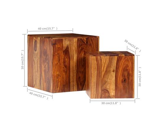 Set masă de cafea, 2 piese, lemn masiv de sheesham, 40x40x40 cm, 6 image