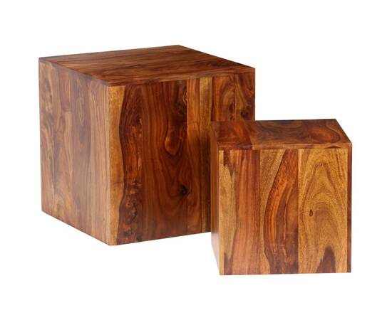 Set masă de cafea, 2 piese, lemn masiv de sheesham, 40x40x40 cm, 3 image