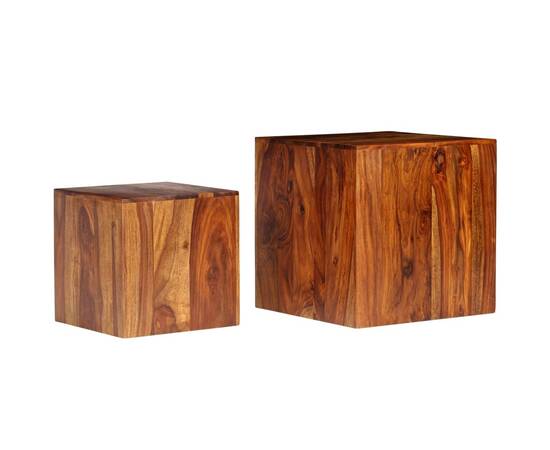 Set masă de cafea, 2 piese, lemn masiv de sheesham, 40x40x40 cm, 7 image