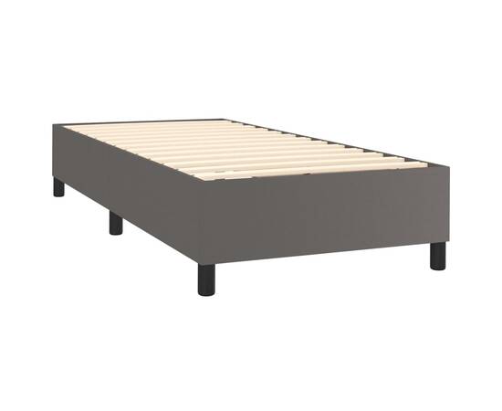 Cadru de pat box spring, gri, 90x190 cm, piele ecologică, 4 image