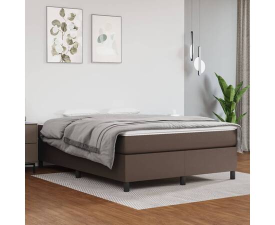 Cadru de pat box spring, maro, 140x190 cm, piele ecologică