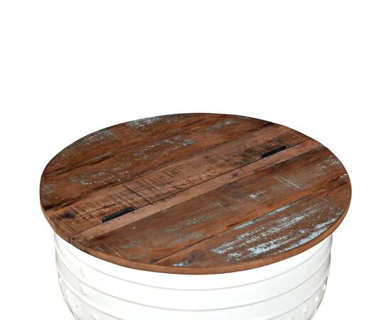 Măsuță de cafea în formă de butoi alb lemn masiv reciclat, 6 image