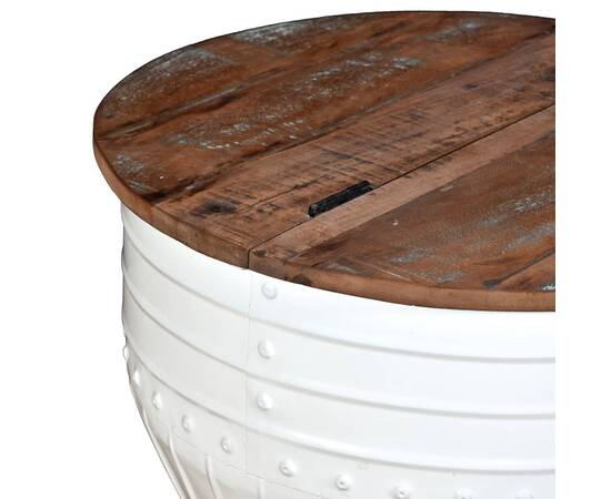Măsuță de cafea în formă de butoi alb lemn masiv reciclat, 8 image