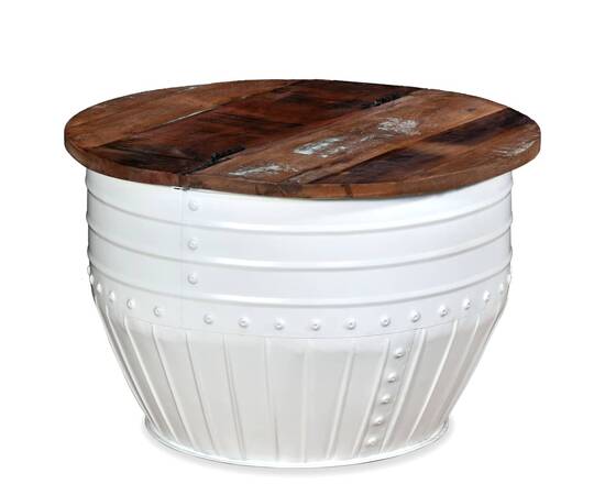 Măsuță de cafea în formă de butoi alb lemn masiv reciclat, 2 image