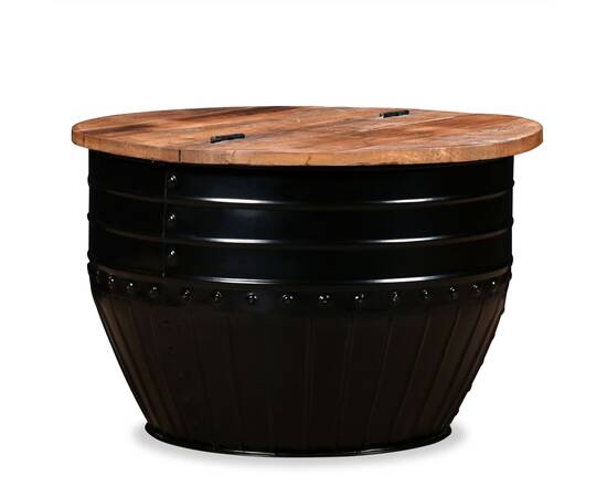 Măsuță de cafea în formă de butoi negru lemn masiv reciclat