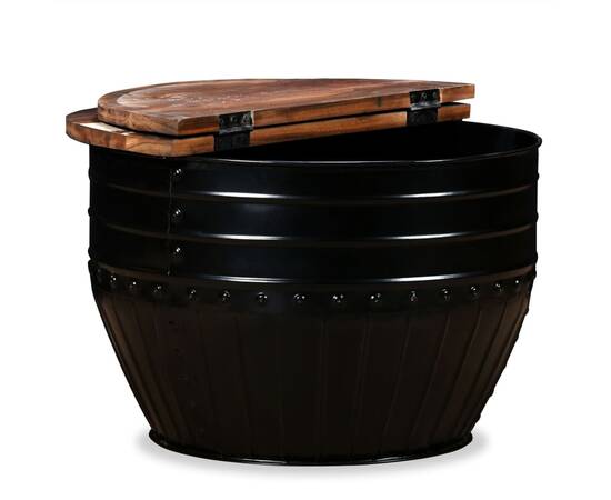 Măsuță de cafea în formă de butoi negru lemn masiv reciclat, 5 image