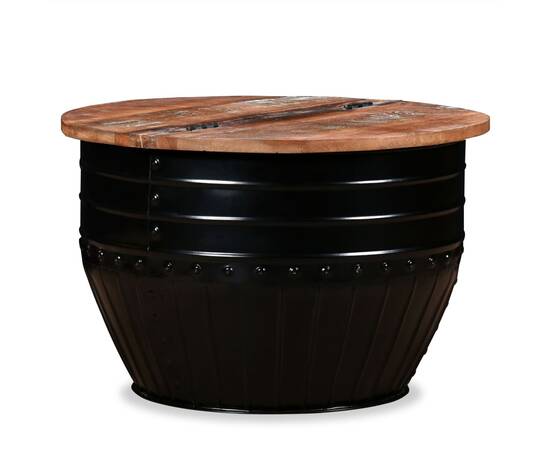 Măsuță de cafea în formă de butoi negru lemn masiv reciclat, 10 image