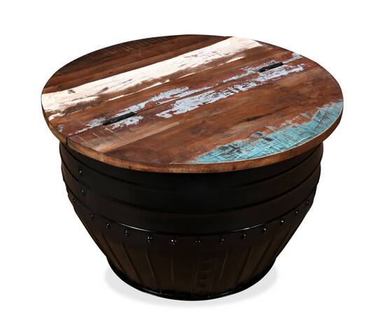 Măsuță de cafea în formă de butoi negru lemn masiv reciclat, 3 image