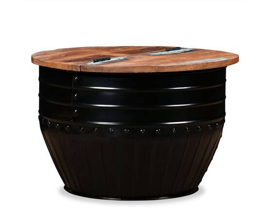 Măsuță de cafea în formă de butoi negru lemn masiv reciclat, 9 image