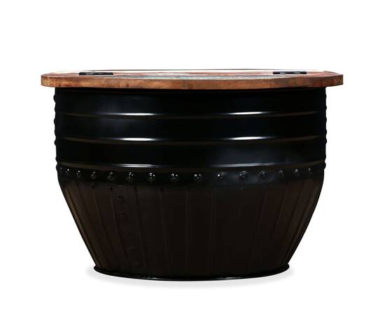 Măsuță de cafea în formă de butoi negru lemn masiv reciclat, 8 image