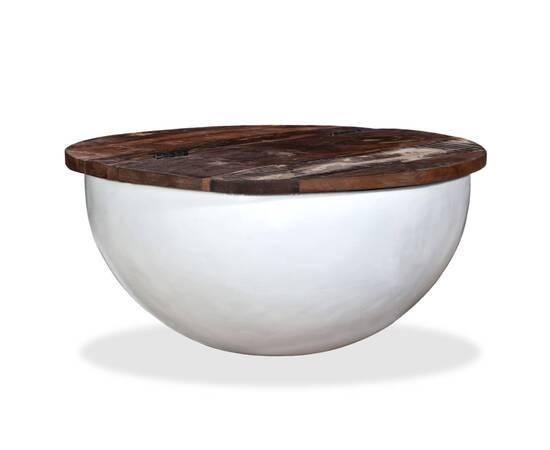 Măsuță de cafea, alb, lemn masiv reciclat, formă bol, 8 image