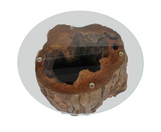 Măsuță de cafea, lemn de tec și sticlă, 50 x 40 cm, 9 image