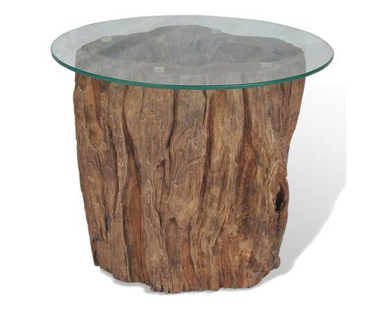 Măsuță de cafea, lemn de tec și sticlă, 50 x 40 cm, 4 image