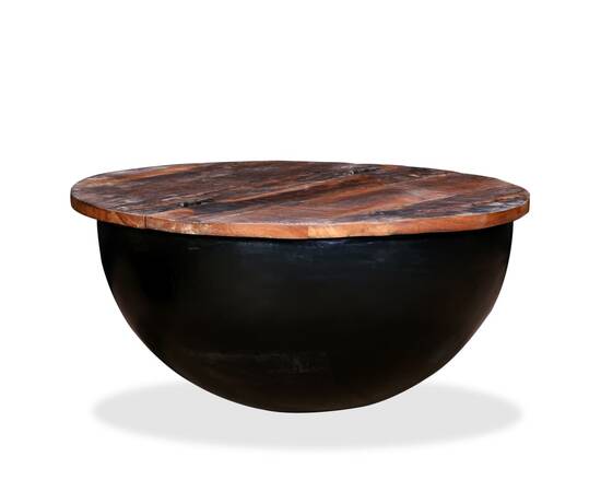 Măsuță de cafea, negru, lemn masiv reciclat, formă bol, 7 image