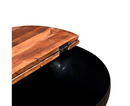 Măsuță de cafea, negru, lemn masiv reciclat, formă bol, 5 image