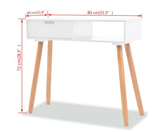 Masă consolă, lemn masiv de pin 80x30x72 cm, alb, 6 image