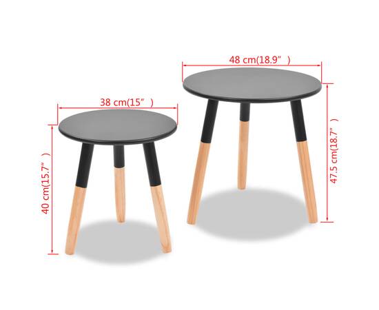 Set masă laterală 2 piese, lemn masiv de pin, negru, 9 image