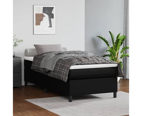 Pat box spring cu saltea, negru, 80x200 cm, piele ecologică