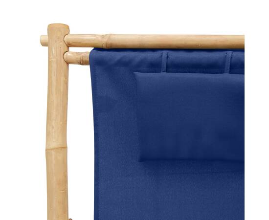 Scaun pliabil, bleumarin, bambus și pânză, 7 image