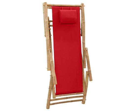 Scaun pliabil, roșu, bambus și pânză, 6 image