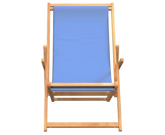 Scaun de plajă pliabil, albastru, lemn masiv de tec, 3 image