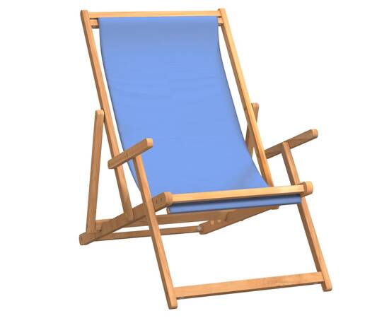 Scaun de plajă pliabil, albastru, lemn masiv de tec, 2 image