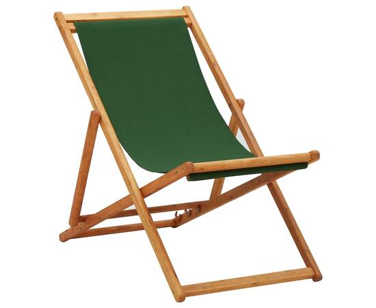 Scaun de plajă pliabil, verde, lemn de eucalipt și țesătură