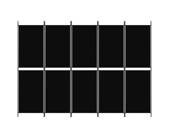 Paravan de cameră cu 5 panouri, negru, 250 x 180 cm, textil, 3 image