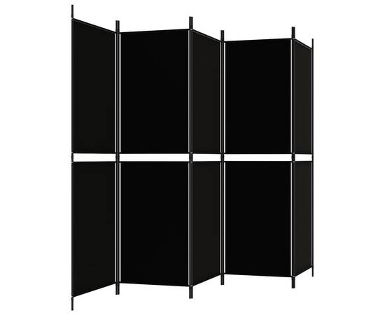Paravan de cameră cu 5 panouri, negru, 250 x 180 cm, textil, 5 image