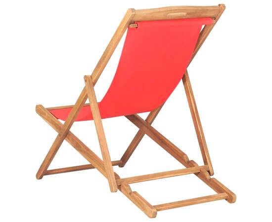 Scaun de plajă pliabil, roșu, lemn masiv de tec, 4 image