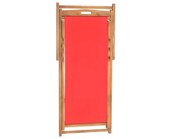 Scaun de plajă pliabil, roșu, lemn masiv de tec, 5 image